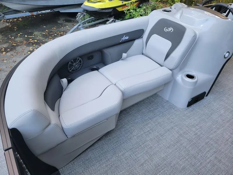 Slide: The Image of 2025 Barletta A20UC boat interior with plush seating and modern design. - 8