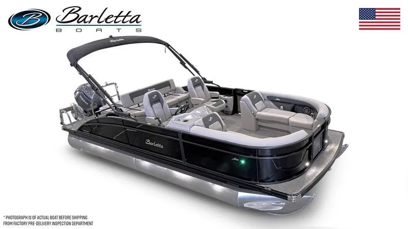 Slide: The Image of 2025 Barletta A24UC pontoon boat with sleek design and comfortable seating. - 3
