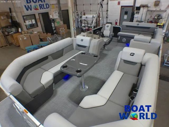 Slide: The Image of 2025 Princecraft Vectra 23 RL pontoon with spacious seating and modern design at Boat World. - 29