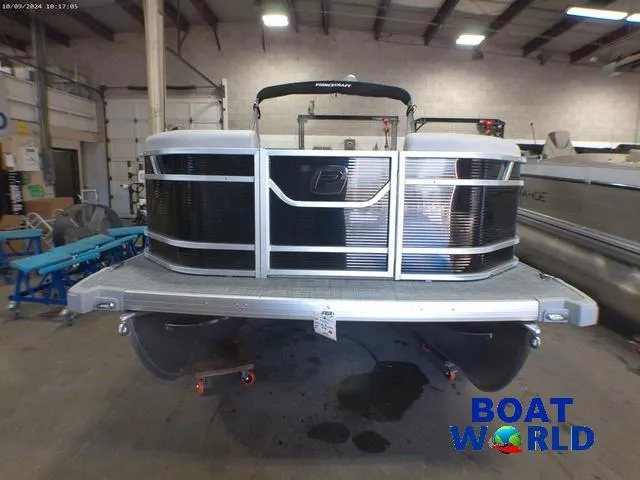Slide: The Image of 2025 Princecraft Vectra 23 RL pontoon boat in showroom, front view. - 30