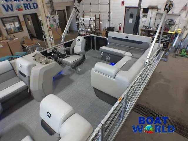 Slide: The Image of 2025 Princecraft Vectra 23 RL pontoon boat interior at Boat World showroom. - 5