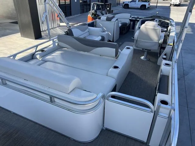 Slide: The Image of 2021 Avalon LSZ Versatile Rear Bench 24 FT pontoon boat interior with spacious seating. - 11