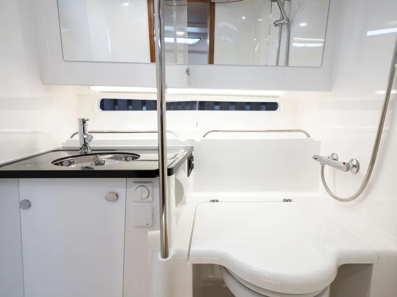 Slide: The Image of Modern bathroom in 2025 Nimbus C11 yacht with sleek fixtures and compact design. - 40