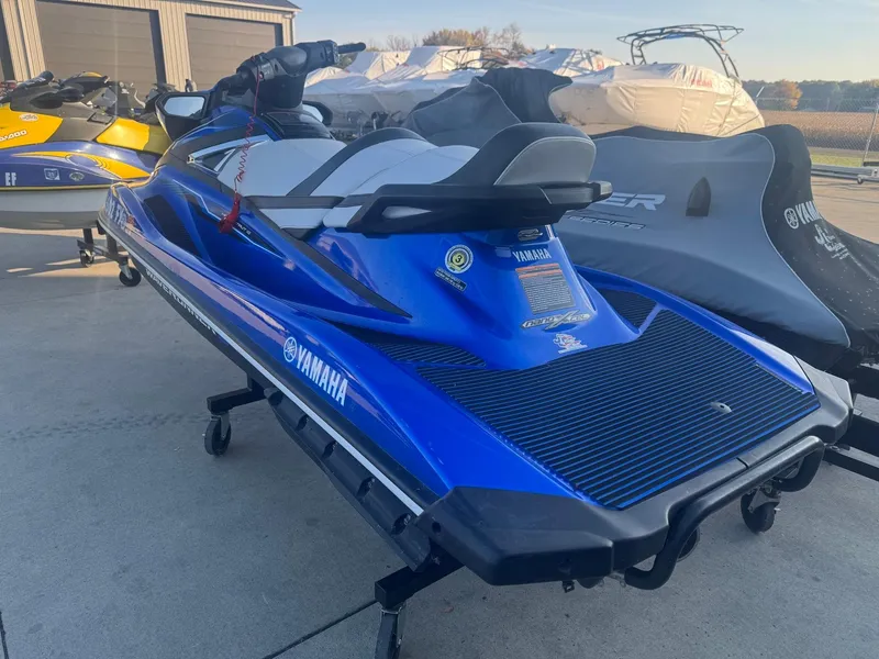 Slide: The Image of 2019 Yamaha WaveRunner VX Cruiser in blue, parked outdoors on a sunny day. - 3
