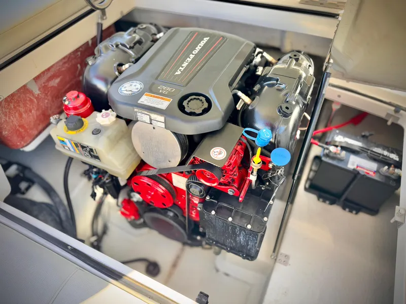 Slide: The Image of 2017 Cobalt 220S engine compartment with Volvo Penta motor. - 25