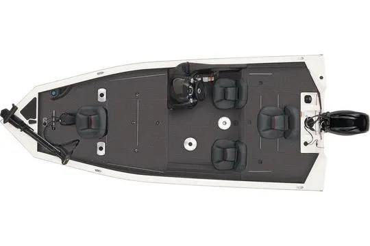 Slide: The Image of 2024 Tracker Pro Team 175 TXW fishing boat, top view, showing seating and deck layout. - 8