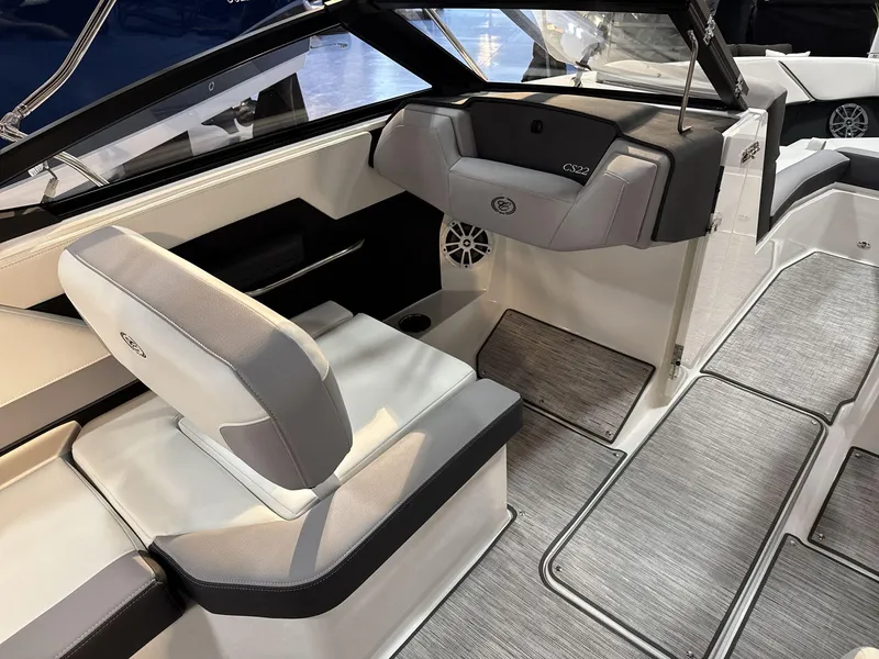 Slide: The Image of 2025 Cobalt CS22 boat interior with sleek seating and modern design. - 13