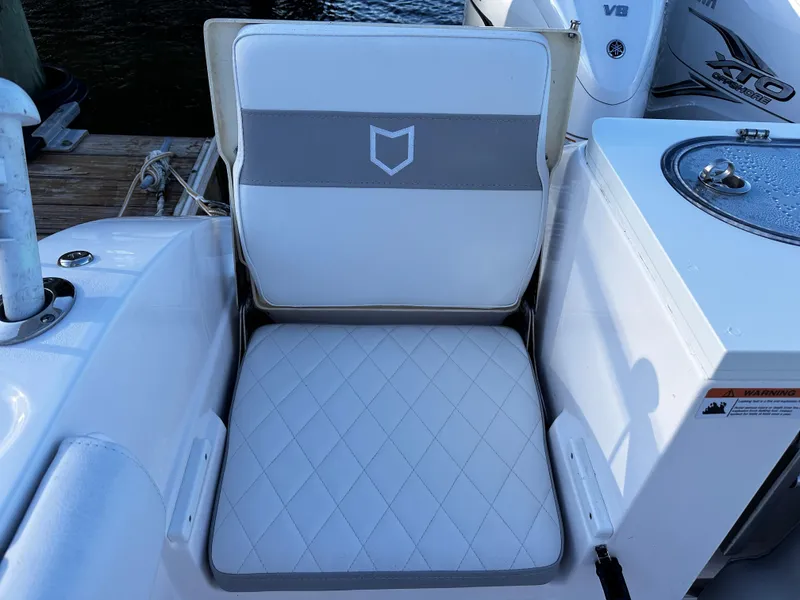 Slide: The Image of 2025 Sea Fox 328 Commander boat seat with quilted design and logo. - 25