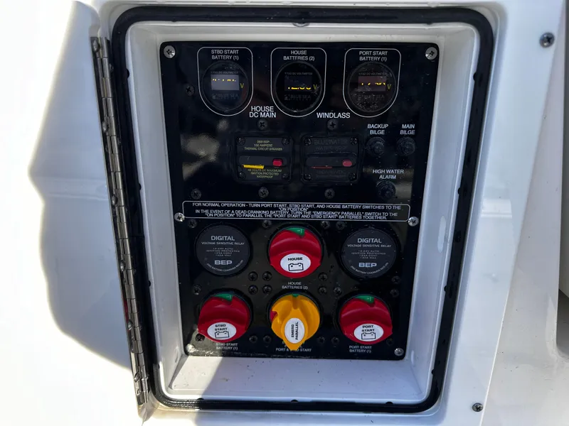 Slide: The Image of Control panel of 2025 Sea Fox 328 Commander boat with switches and indicators. - 35