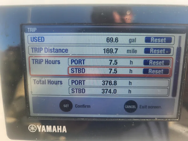 Slide: The Image of Yamaha display showing trip data for 2016 Cobia 277 Center Console. - 6