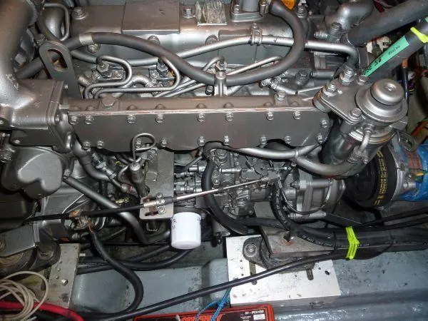 Slide: The Image of Engine of 1986 Wauquiez Centurion 47 sailboat, showcasing intricate mechanical components. - 8