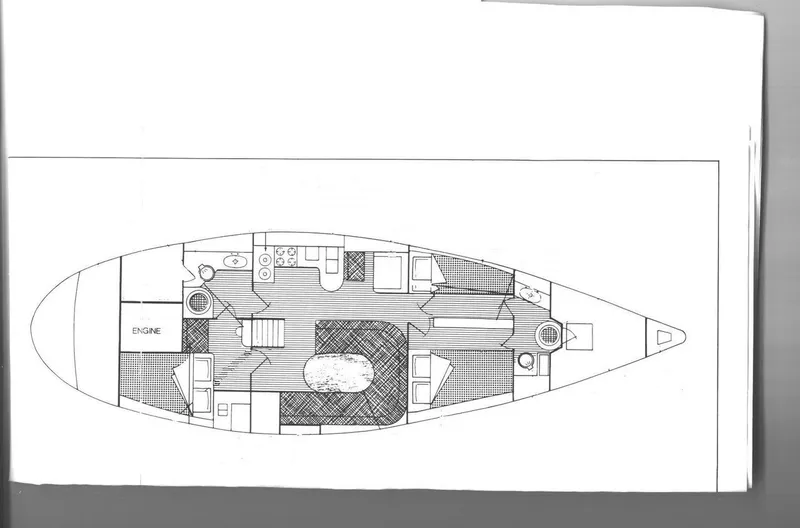 Slide: The Image of Floor plan of 1986 Wauquiez Centurion 47 sailboat, showing interior layout and design. - 9