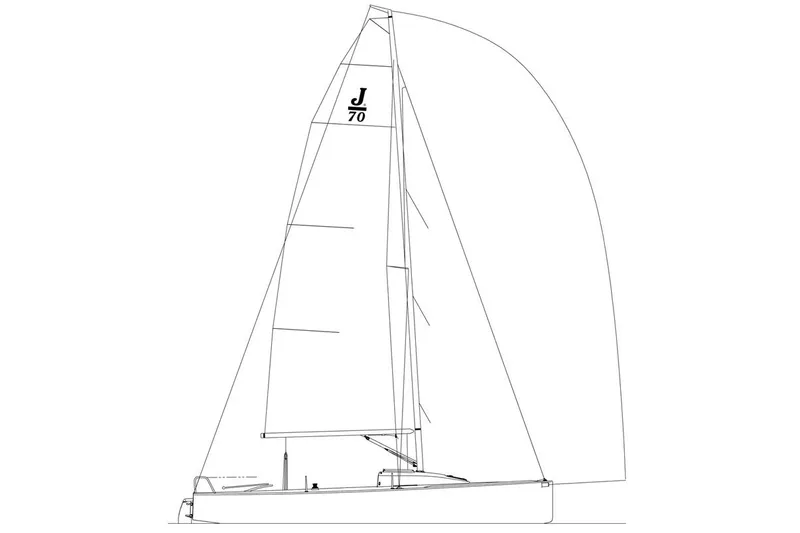 Slide: The Image of Line drawing of 2026 J Boats J/70 sailboat, showcasing sleek design and sails. - 7