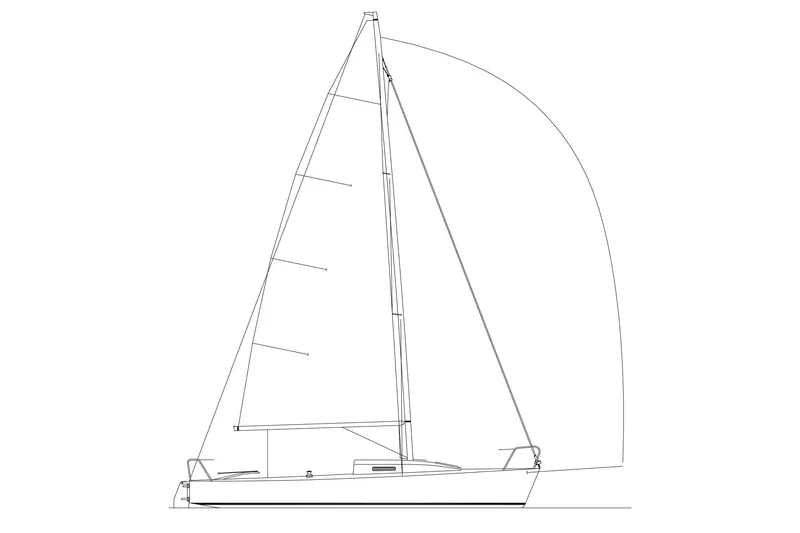 Slide: The Image of Line drawing of a 2026 J Boats J/80 sailboat, side view. - 10