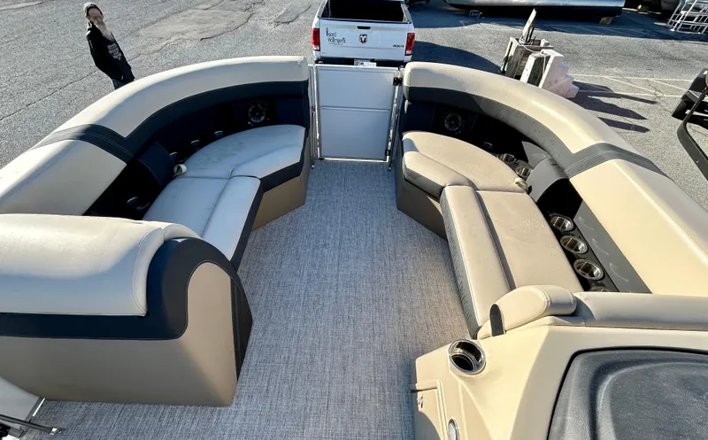 Slide: The Image of 2024 Berkshire 22CL2 CTS pontoon boat with spacious seating and modern design. - 8