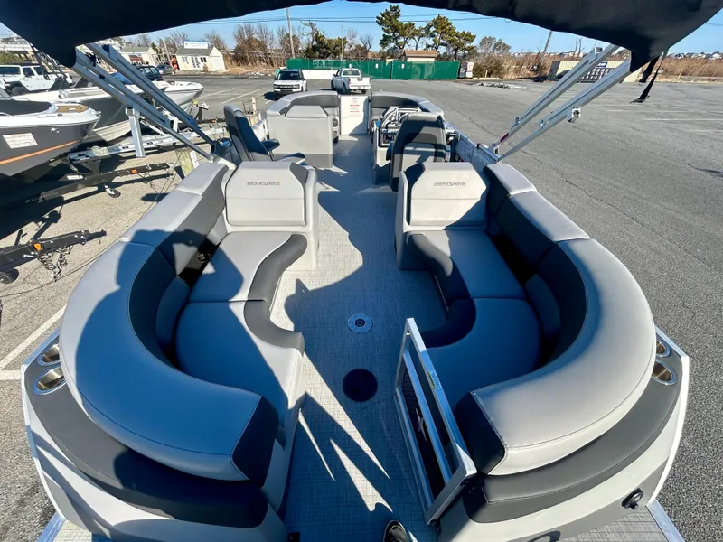 Slide: The Image of 2024 Berkshire 23RFX STS 3.0 pontoon boat with spacious seating and modern design. - 14