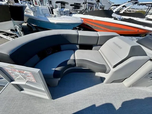 Slide: The Image of 2024 Berkshire 23RFX STS 2.75 pontoon boat with gray seating and modern design. - 5