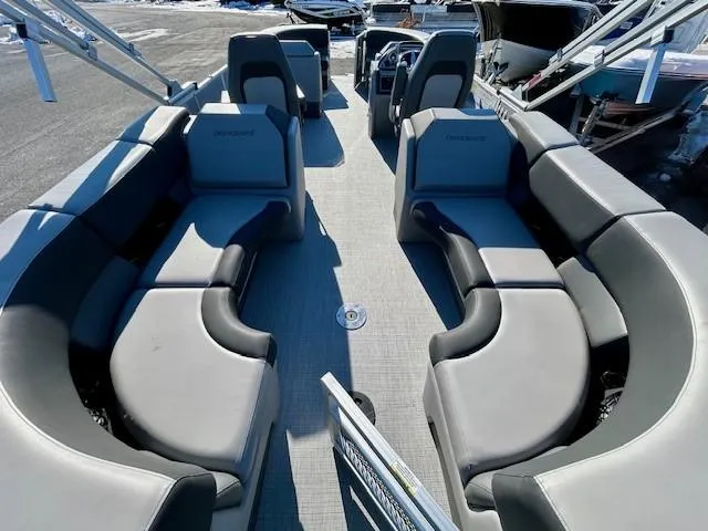 Slide: The Image of 2024 Berkshire 23RFX STS 2.75 pontoon boat with spacious seating and modern design. - 9