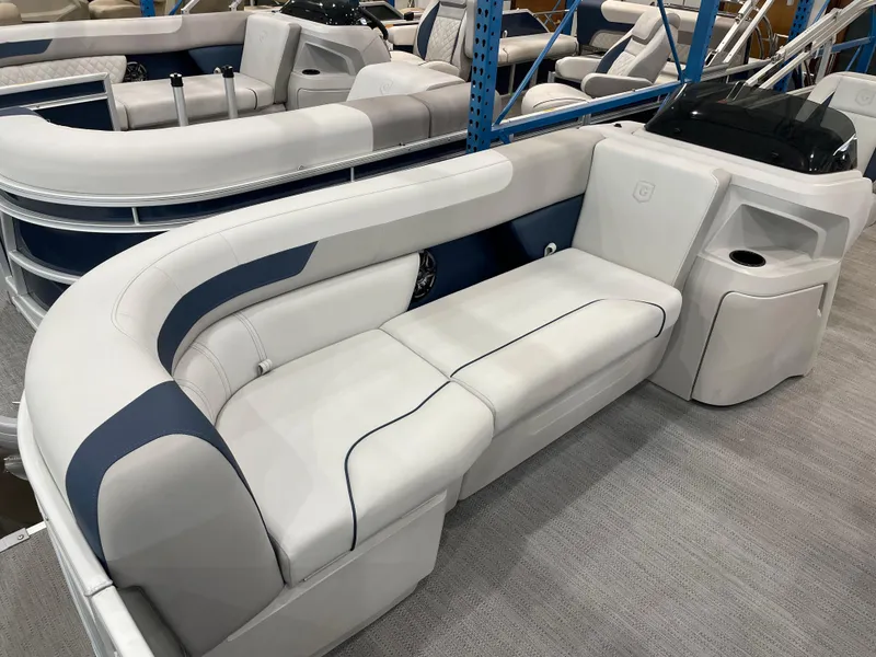 Slide: The Image of 2025 Godfrey Sweetwater 2086 C pontoon boat interior with plush seating and modern design. - 3