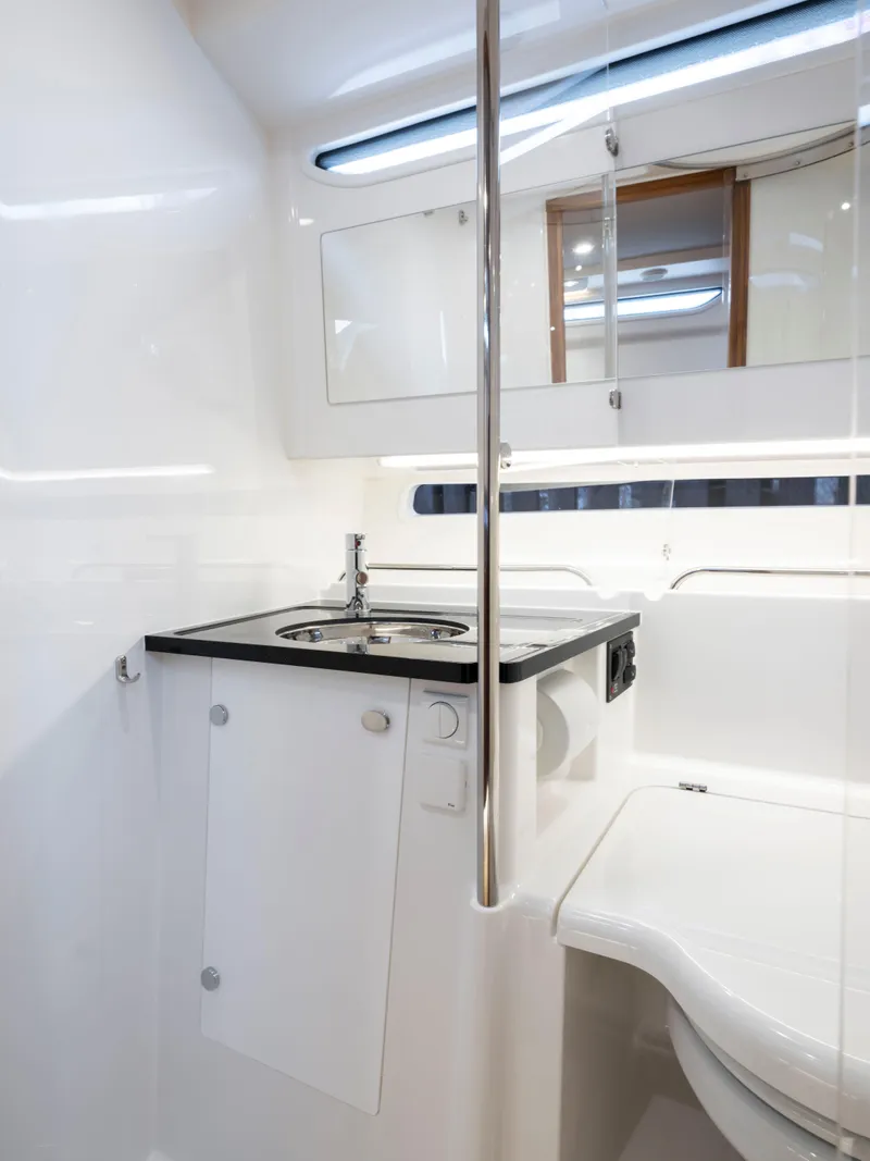 Slide: The Image of Modern bathroom in 2025 Nimbus C11 boat with sleek design and stainless steel fixtures. - 39