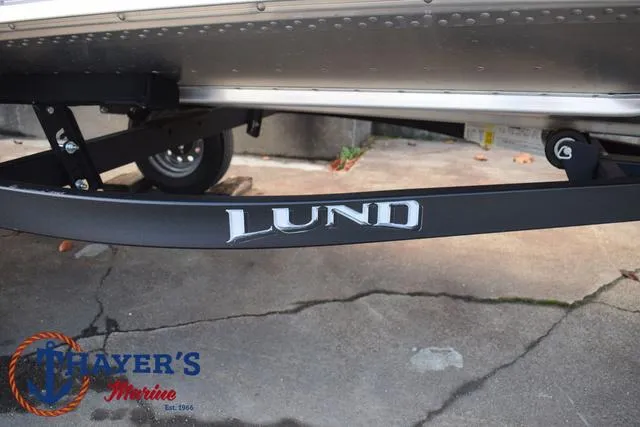 Slide: The Image of 2024 Lund 1600 Fury SS boat trailer with Mayer's Marine logo. - 7