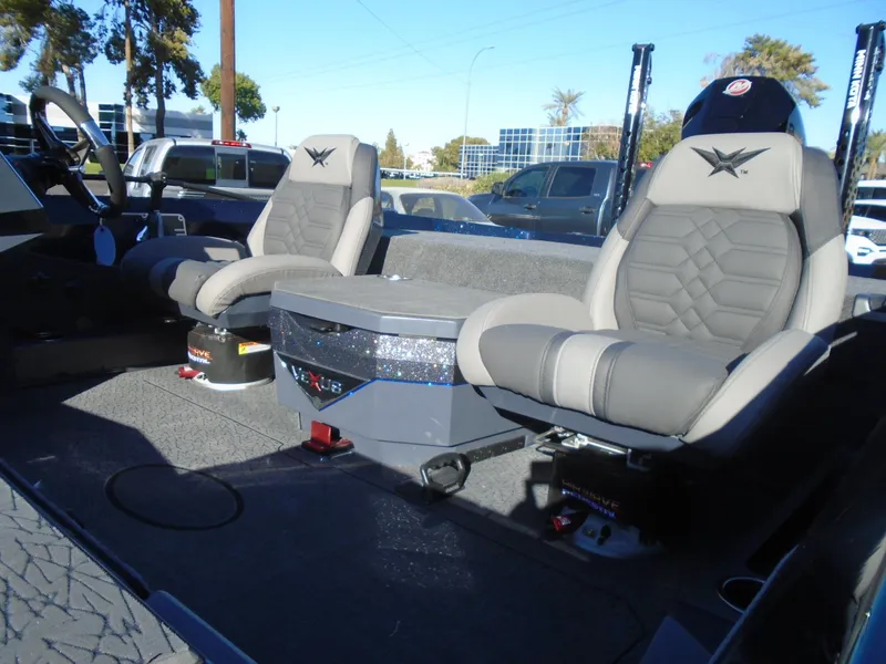 Slide: The Image of 2025 Vexus VX21 boat interior with two gray seats and modern design. - 18