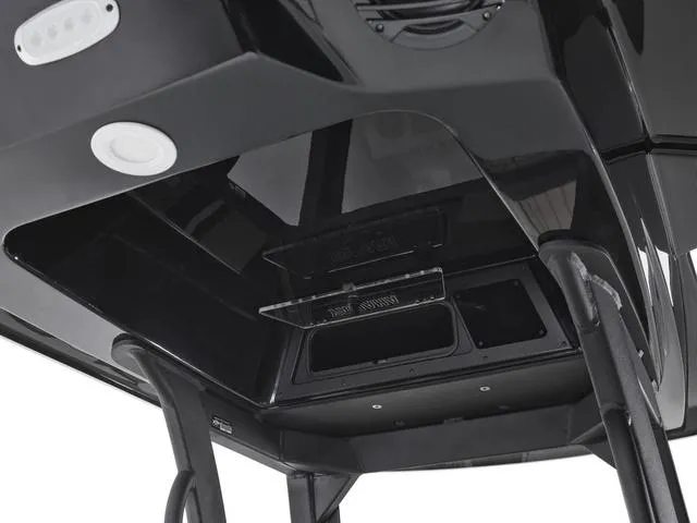 Slide: The Image of 2025 Yamaha Boats 222 FSH Sport E, black interior detail, modern design. - 16