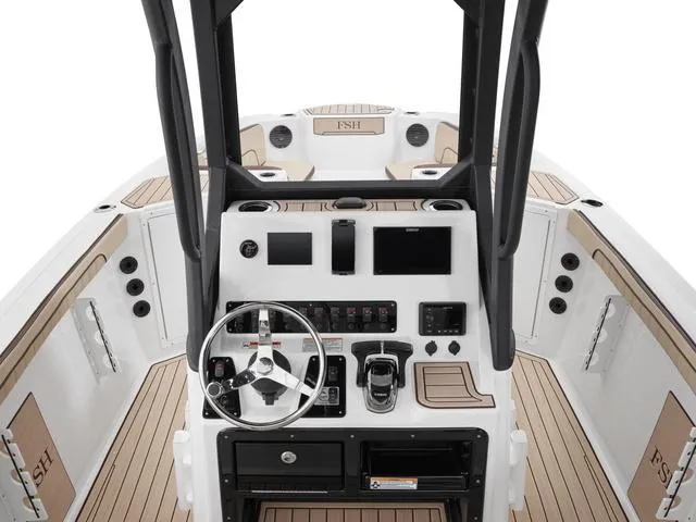 Slide: The Image of 2025 Yamaha Boats 222 FSH Sport E dashboard with modern controls and sleek design. - 6