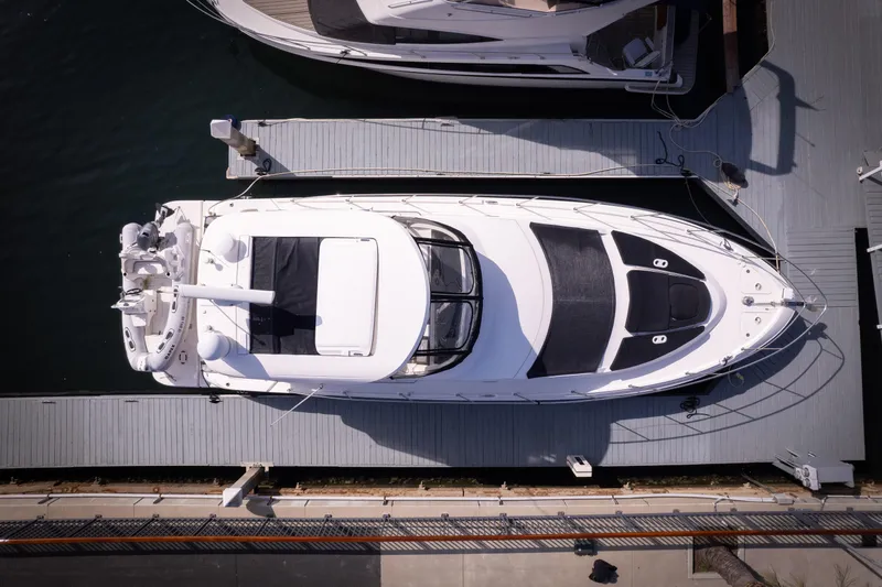 Slide: The Image of Aerial view of 2012 Sea Ray 450 Sedan yacht docked at marina. - 31