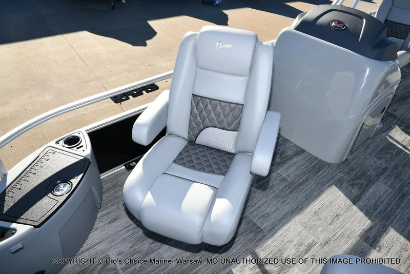 Slide: The Image of 2024 Ranger 220F boat interior with luxurious seating and modern console design. - 30
