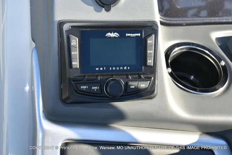 Slide: The Image of Wet Sounds audio system on 2024 Ranger 220F boat dashboard. - 43