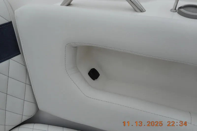Slide: The Image of White interior of 2025 Sea Fox 288 Traveler boat with quilted upholstery. - 33