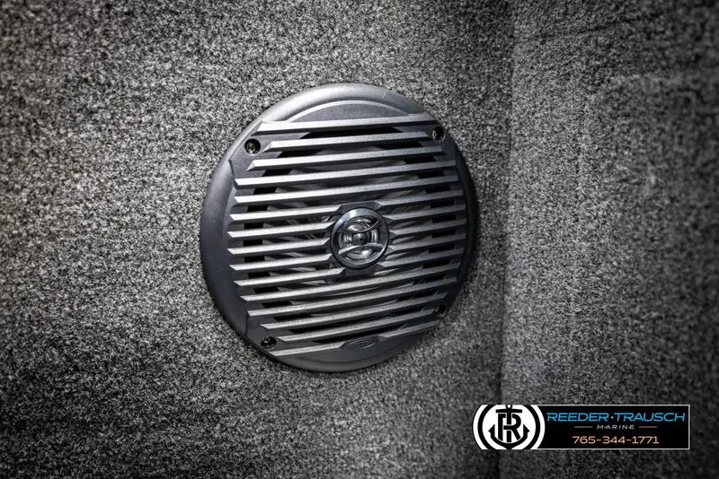Slide: The Image of Speaker in 2025 Lund 1775 Impact XS boat interior, Reeder-Trausch Marine branding visible. - 35