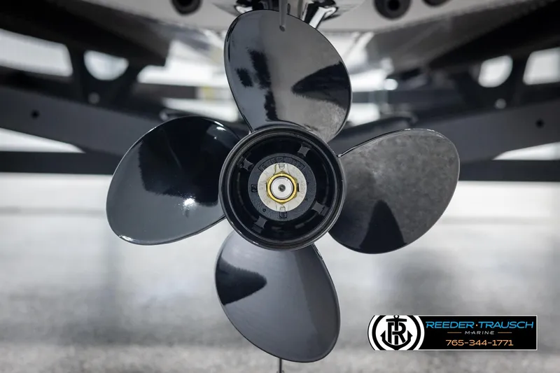 Slide: The Image of Close-up of a 2025 Lund 1775 Impact XS boat propeller. - 44