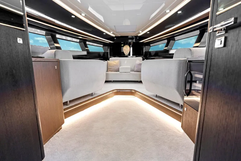 Slide: The Image of Luxurious interior of 2021 Sichterman Libertas 54 yacht with modern seating and ambient lighting. - 14