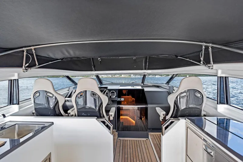 Slide: The Image of Interior of 2021 Sichterman Libertas 54 yacht with modern seating and sleek design. - 28