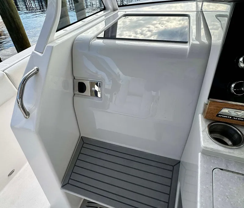 Slide: The Image of 2021 Regal 38 SAV boat interior with sleek design and modern features. - 33