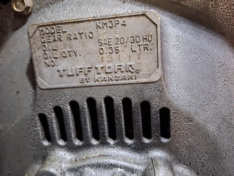 Slide: The Image of 1976 Cheoy Lee 40 Center Cockpit engine plate, Kanzaki model KM3P4, gear ratio 2.61. - 33