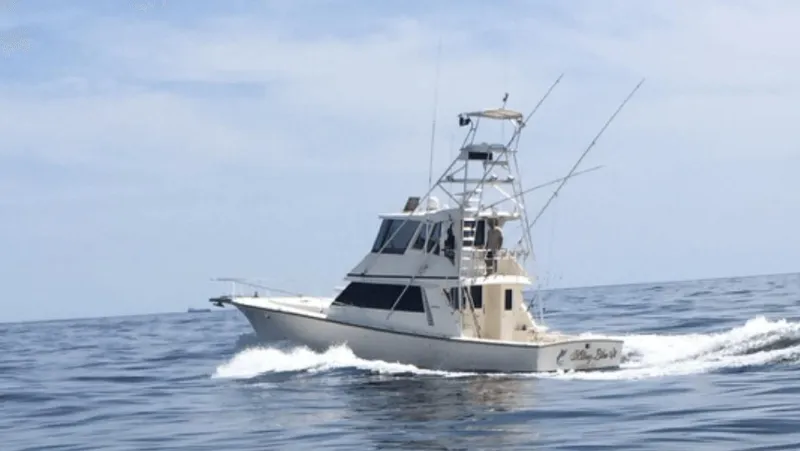 Slide: The Image of 1992 Henriques 50 Sportfisherman cruising on open water under clear skies. - 45