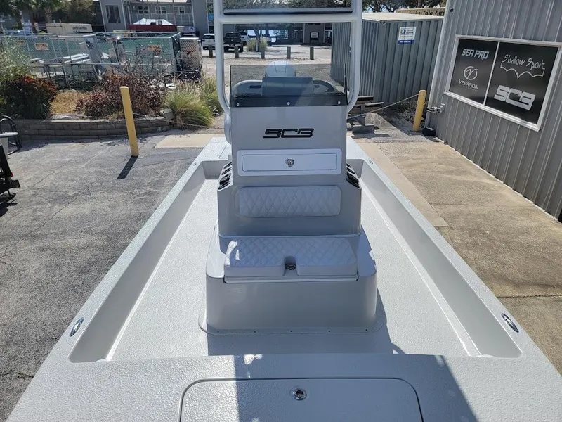 Slide: The Image of 2025 SCB R24 boat with center console in a parking lot. - 12