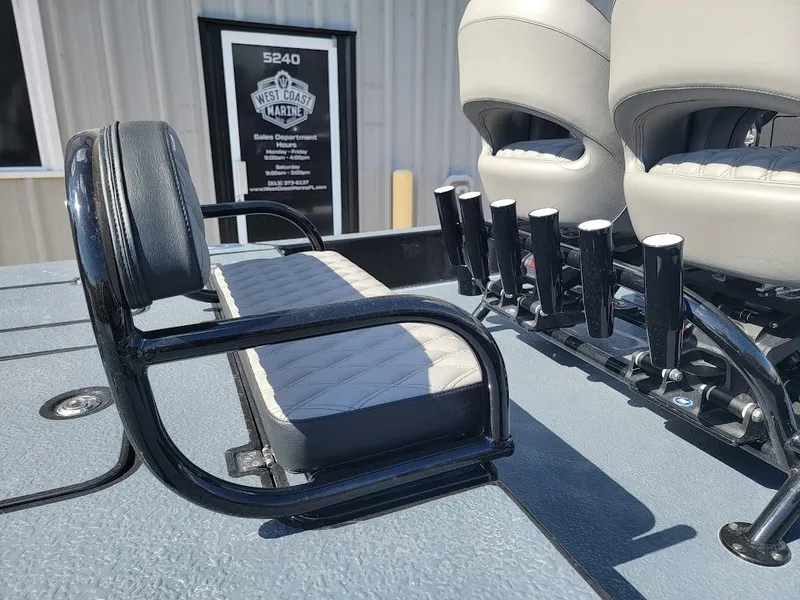 Slide: The Image of SCB S22 boat seating and rod holders, 2025 model, at West Coast Marine. - 15