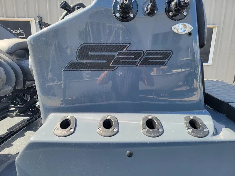 Slide: The Image of SCB S22 boat console with rod holders, 2025 model, gray finish. - 8