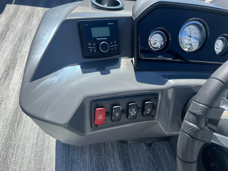 Slide: The Image of Dashboard of 2025 Bennington 20 SL boat with gauges and controls. - 17
