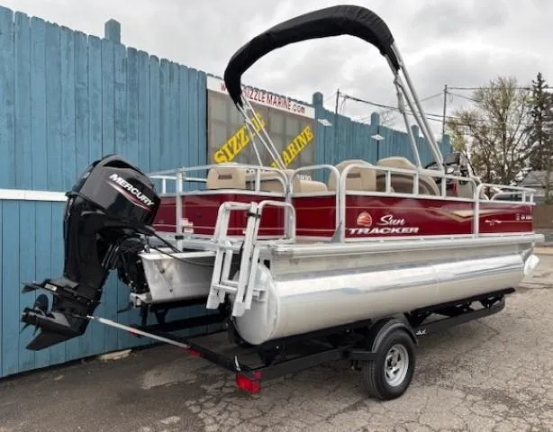 Slide: The Image of 2022 Sun Tracker Bass Buggy 18 DLX pontoon boat with Mercury outboard motor. - 4