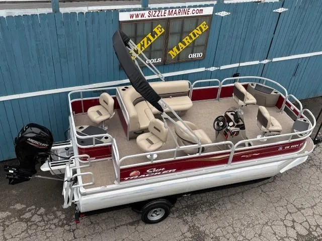 Slide: The Image of 2022 Sun Tracker Bass Buggy 18 DLX pontoon boat with seating, displayed at Sizzle Marine. - 6
