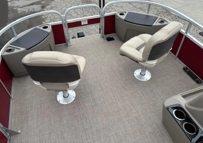 Slide: The Image of 2022 Sun Tracker Bass Buggy 18 DLX interior with swivel seats and cup holders. - 7