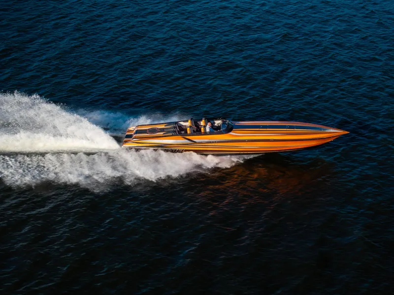 Slide: The Image of 2020 Fountain 47 Lightning speedboat racing on open water. - 10