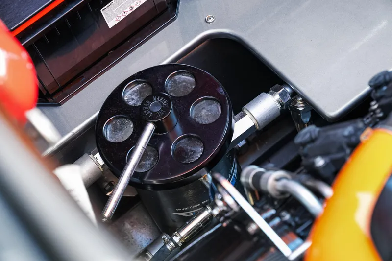 Slide: The Image of Close-up of 2020 Fountain 47 Lightning engine components, showcasing mechanical details and connections. - 16