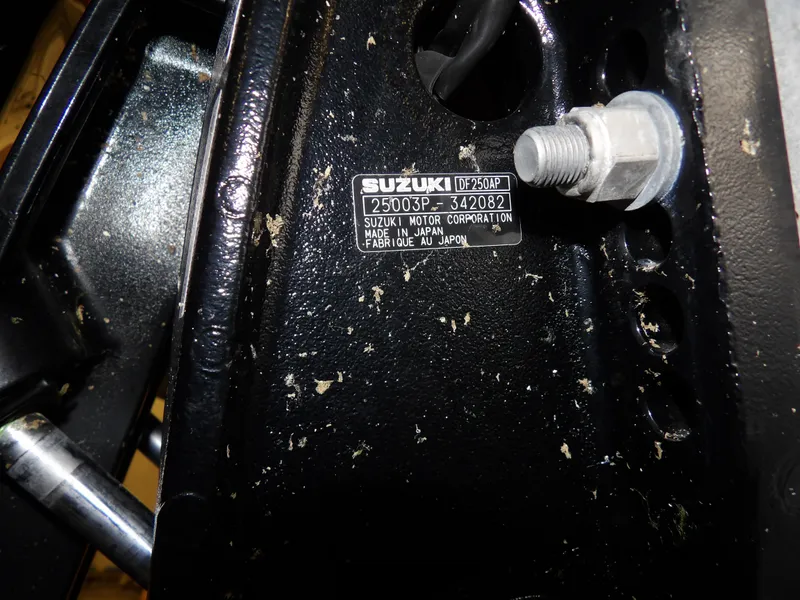 Slide: The Image of Close-up of Suzuki motor label on 2005 SAFE Boats Defender 25. - 91