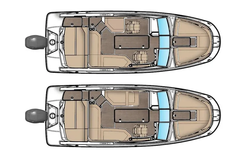 Slide: The Image of 2023 Sea Ray SPX 230 OB boat layout, top view, showcasing seating and deck design. - 4